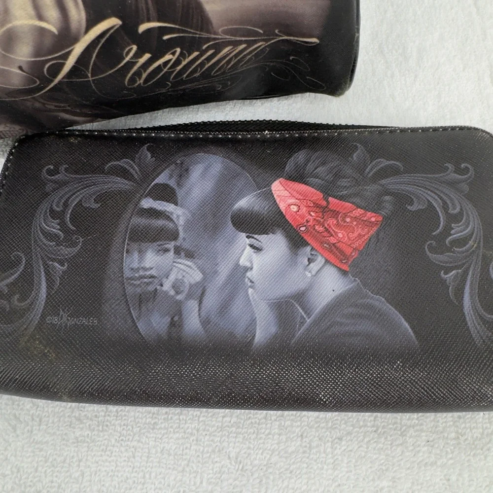David Gonzales OG Angels Chicano Art Clown Girl Handbag and Wallet Set Black